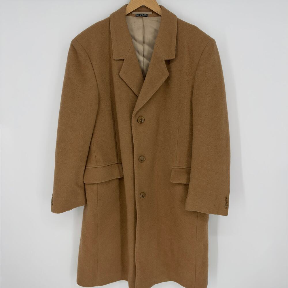 Vintage Made in Hungary Mens Cashmere Coat Lined Camel Sz 44R Preowned **READ**
